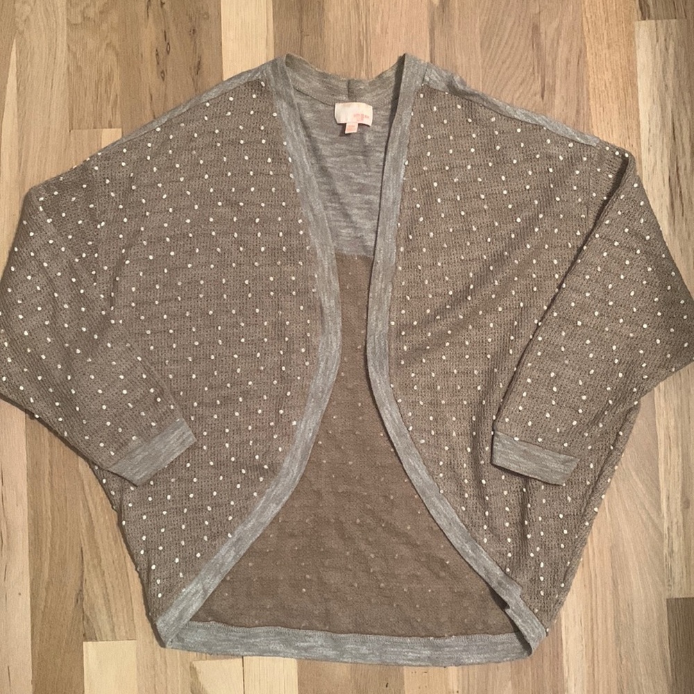 𝅺umgee JR. Knit Polka Dot Cardigan Sweater 3/4 Sleeve Cream and Tan Women’s S/M